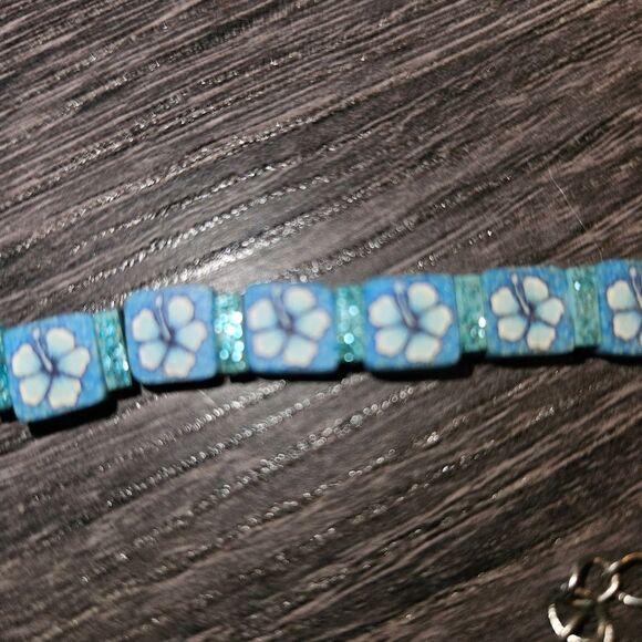 Girls Blue Flower Necklace 14" Length with Extender | Cute Gift Jewelry - Picture 4 of 7